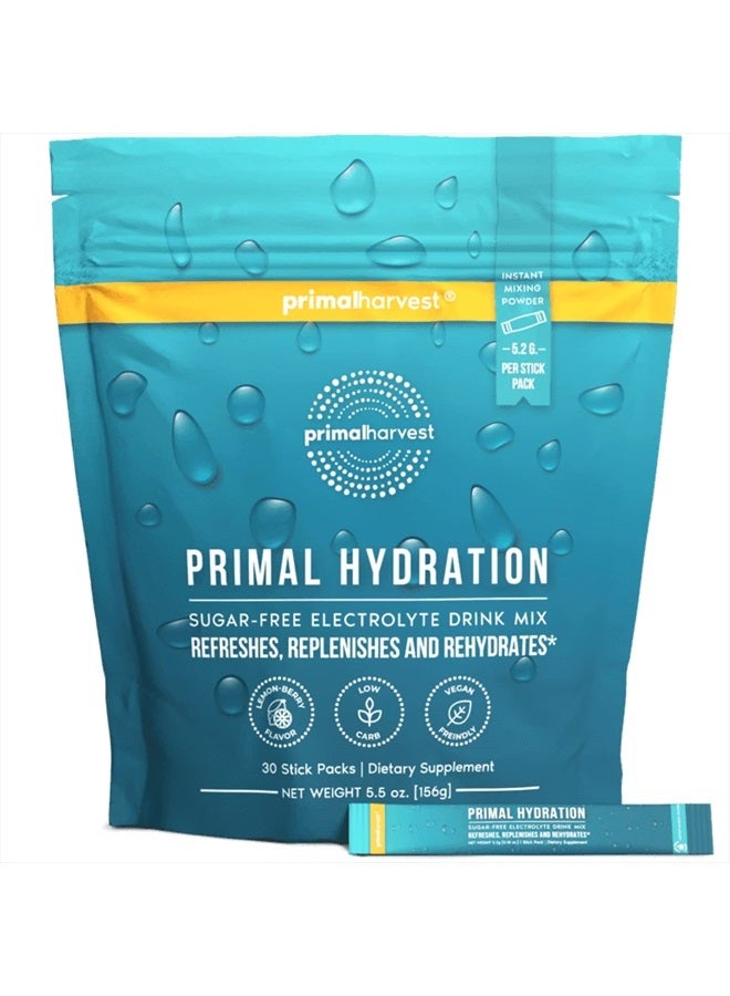 Electrolytes Powder Packets Primal Hydration, Easy Open Packets, Energy Drink Mix (Lemon Berry, 30 Packs)