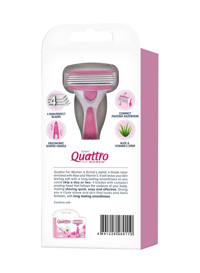 Quattro 4 Blade Razor for Women 1x Handle 2x Refill