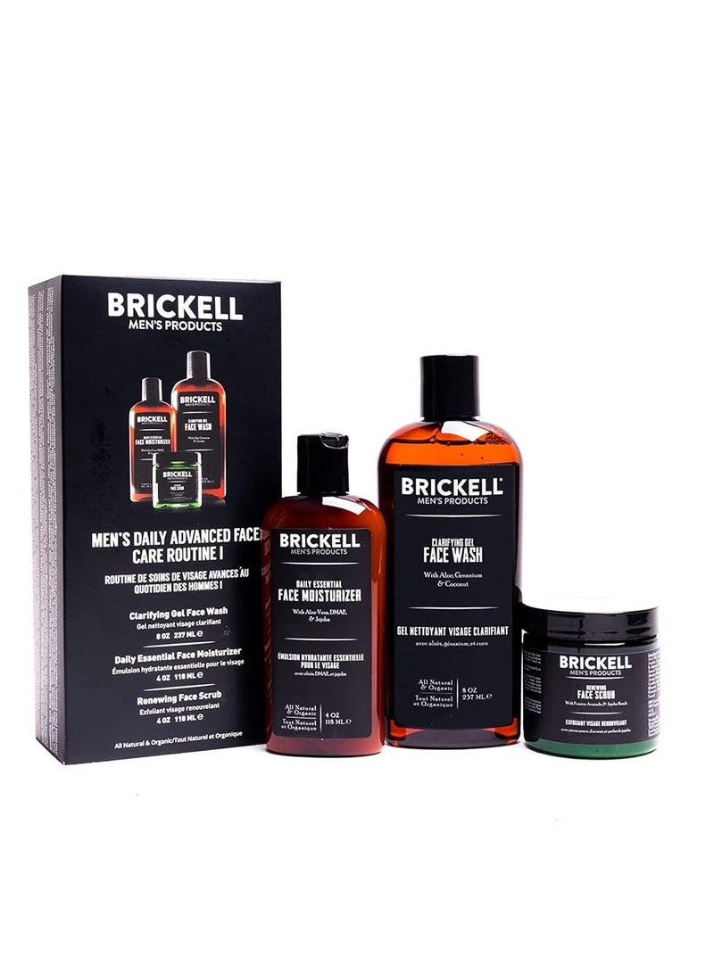 Brickell Men's Products Daily Advanced Face Care Routine I, Gel Facial Cleanser Wash, Face Scrub, Face Moisturizer Lotion, Natural and Organic Men's Skin Care Gift Set, Scented