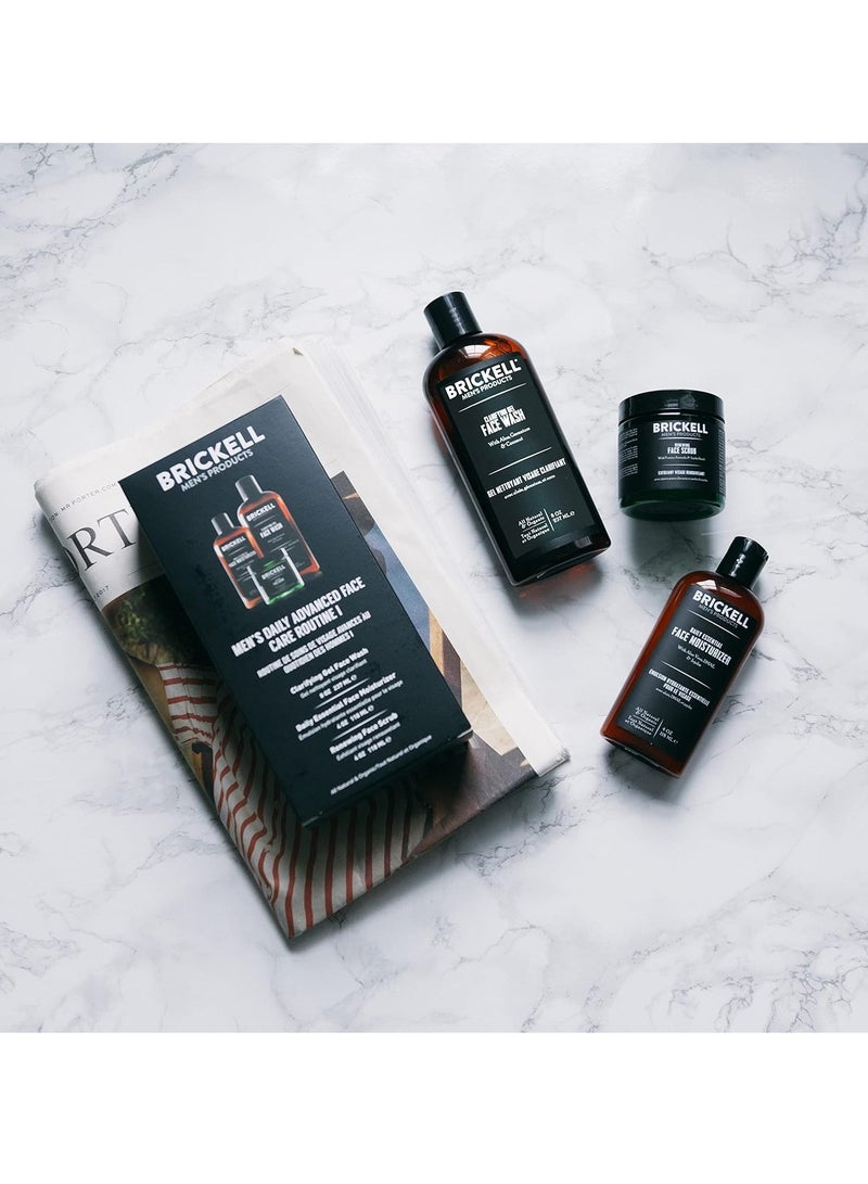 Brickell Men's Products Daily Advanced Face Care Routine I, Gel Facial Cleanser Wash, Face Scrub, Face Moisturizer Lotion, Natural and Organic Men's Skin Care Gift Set, Scented