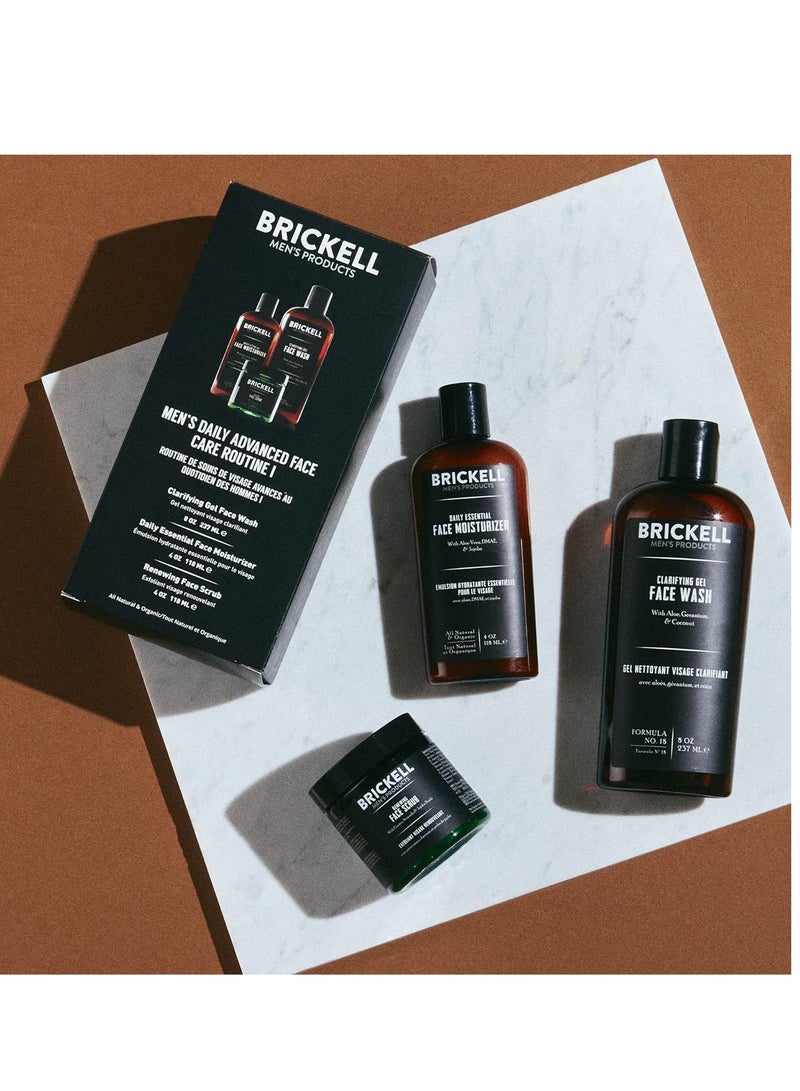 Brickell Men's Products Daily Advanced Face Care Routine I, Gel Facial Cleanser Wash, Face Scrub, Face Moisturizer Lotion, Natural and Organic Men's Skin Care Gift Set, Scented