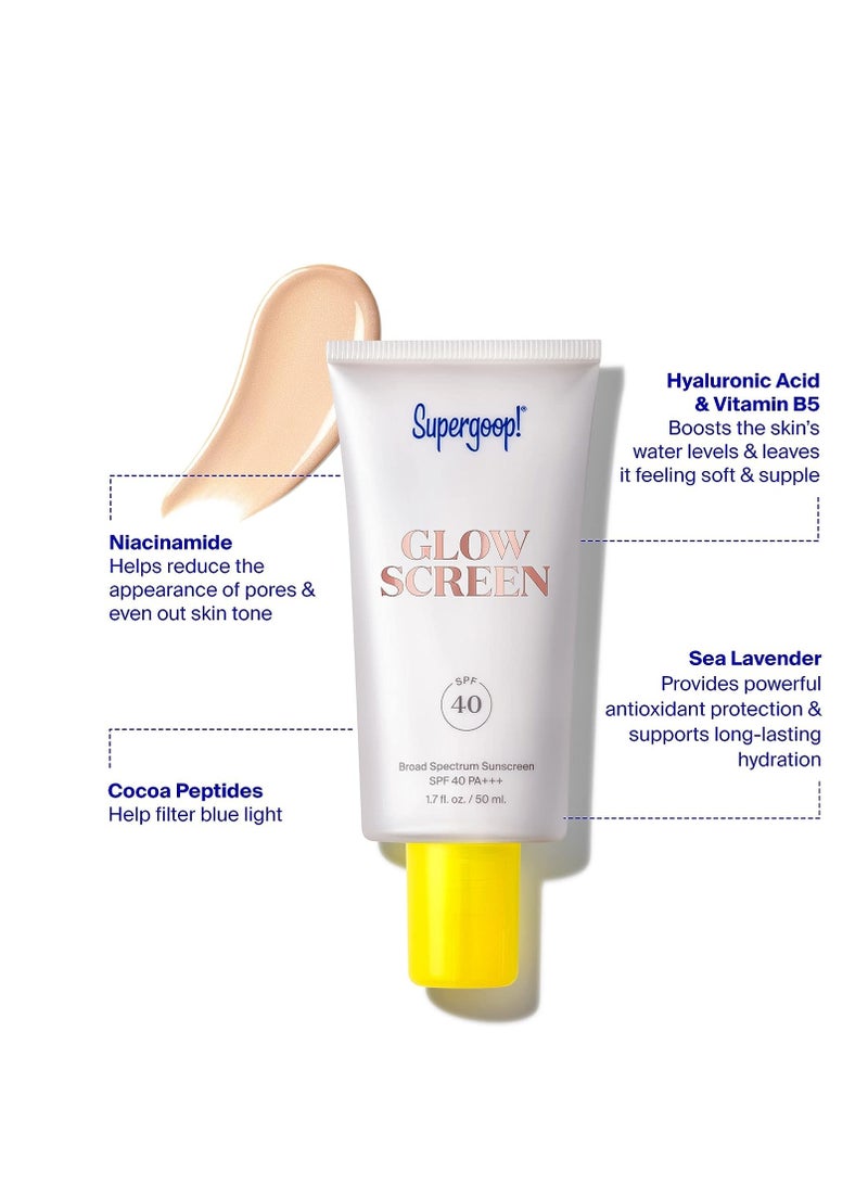 Supergoop! Glowscreen (SPF 40) - 0.5 fl oz - Glowy Primer + Broad Spectrum Sunscreen - Adds Instant Glow - Helps Filter Blue Light - Boosts Hydration with Hyaluronic Acid, Vitamin B5 & Niacinamide