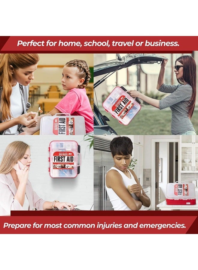 Professional 350 Piece Emergency First Aid Kit | Business & Home Medical Supplies | Hard Case, Dual Layer, Wall Mountable | Office, Car, School, Camping, Hunting, Sports