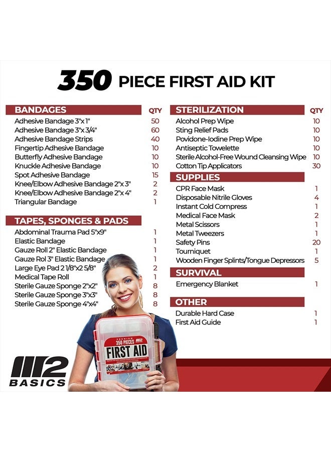 Professional 350 Piece Emergency First Aid Kit | Business & Home Medical Supplies | Hard Case, Dual Layer, Wall Mountable | Office, Car, School, Camping, Hunting, Sports
