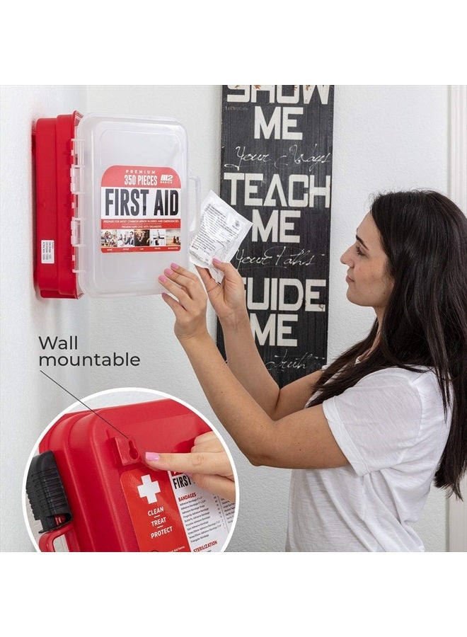 Professional 350 Piece Emergency First Aid Kit | Business & Home Medical Supplies | Hard Case, Dual Layer, Wall Mountable | Office, Car, School, Camping, Hunting, Sports