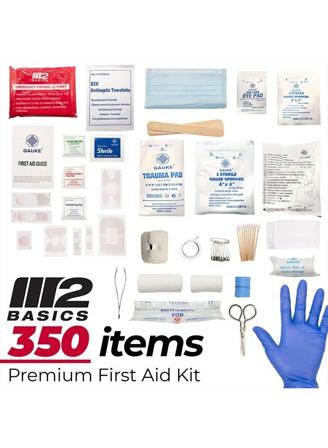 Professional 350 Piece Emergency First Aid Kit | Business & Home Medical Supplies | Hard Case, Dual Layer, Wall Mountable | Office, Car, School, Camping, Hunting, Sports