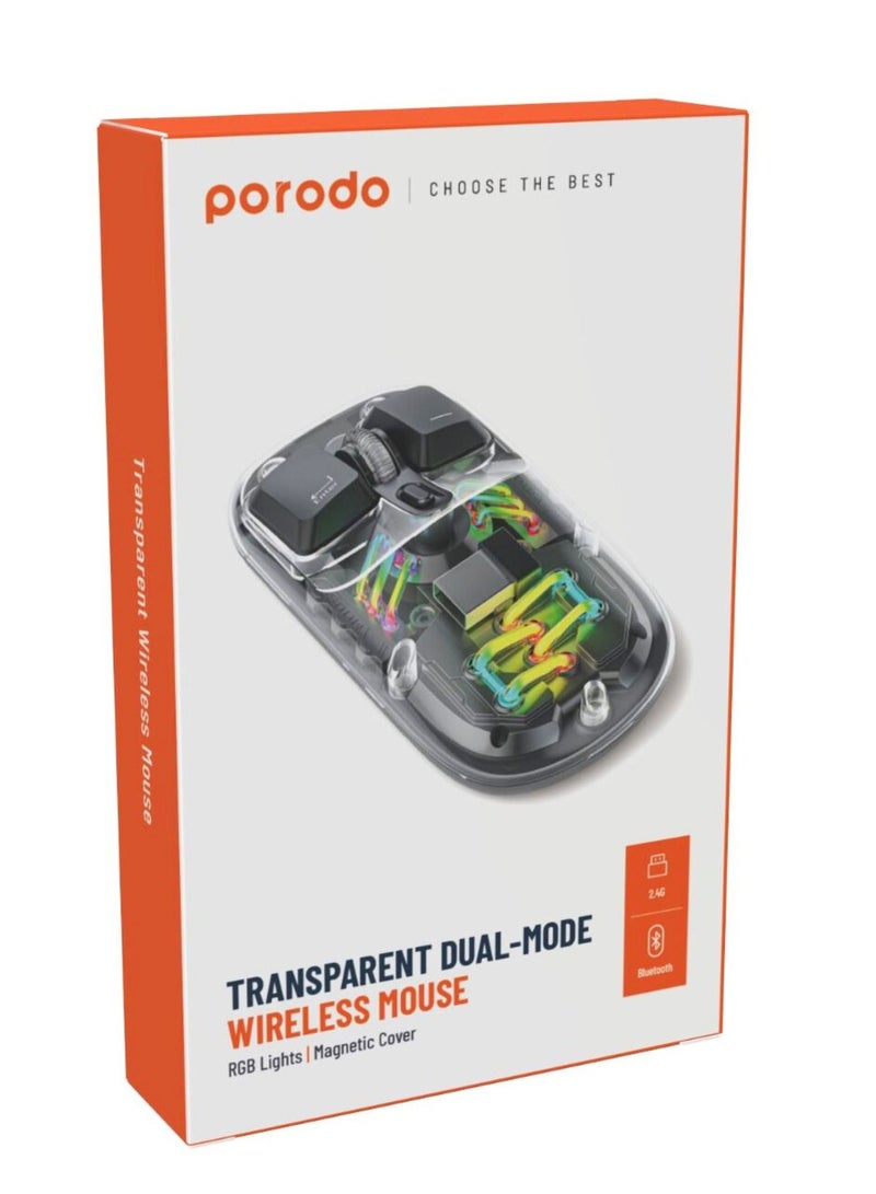 Transparent Mouse and Bluetooth Dual Mode, Type-C Charging Port, Plug & Play, Windows/Mac/Android/iOS, Adjustable DPI - Black