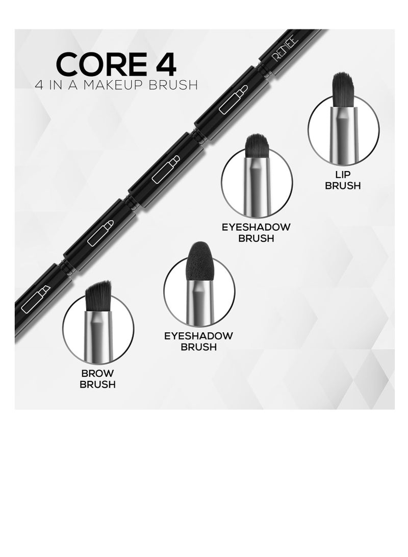 RENEE Core 4  4 in 1 Makeup Brush a Multipurpose Wand With 2 Eyeshadows  Lip and Eyebrow Brush  Hassle free and  Multi functionality for Full Face Application in One Handy Applicator