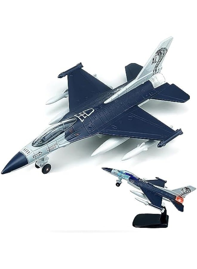 Fighter Jet, Diecast Metal Pull Back Airplane Toy with Flashing Lights and Sounds, Military Plane Model for 3-12 Years Old Boys Birthday Gift (Holder Included)