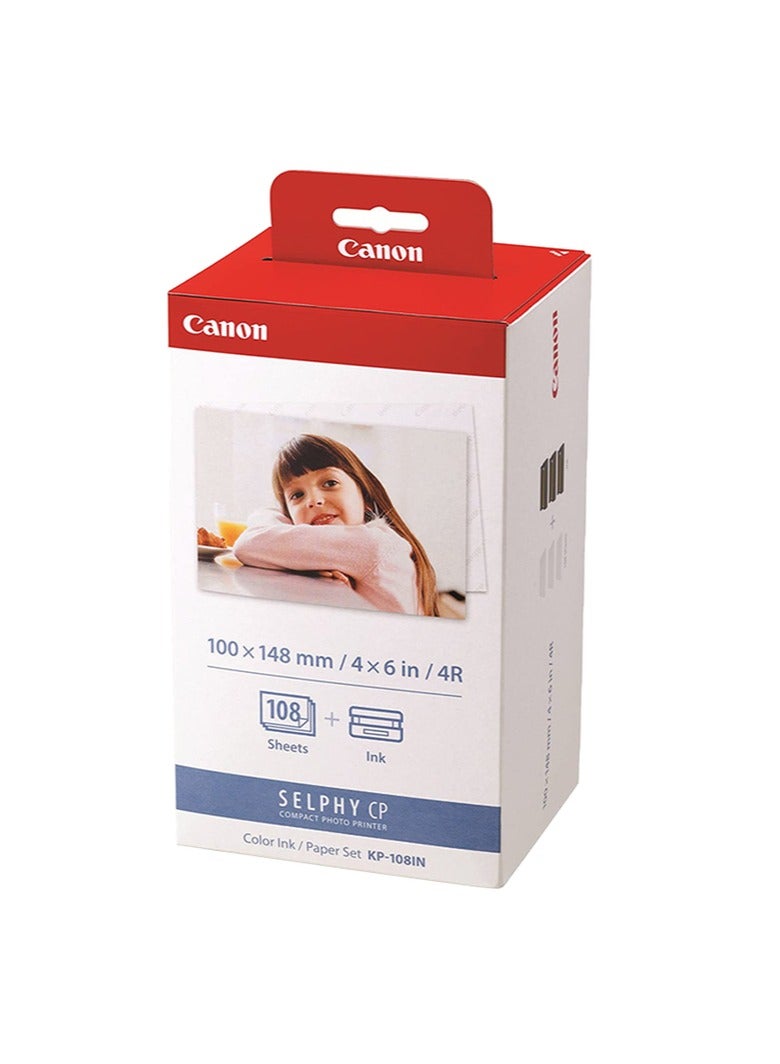 Canon KP-108IN Color Ink Paper Set for Canon Selphy CP910/CP810 Photo Printer, 108 Sheets, White