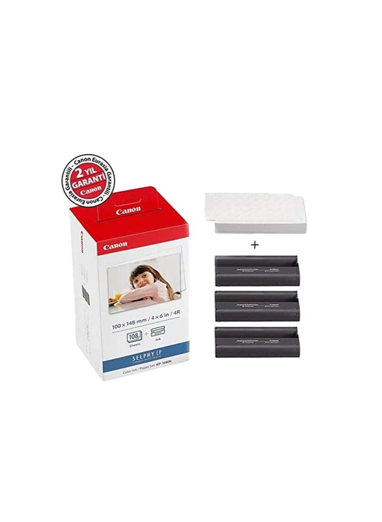 Canon KP-108IN Color Ink Paper Set for Canon Selphy CP910/CP810 Photo Printer, 108 Sheets, White