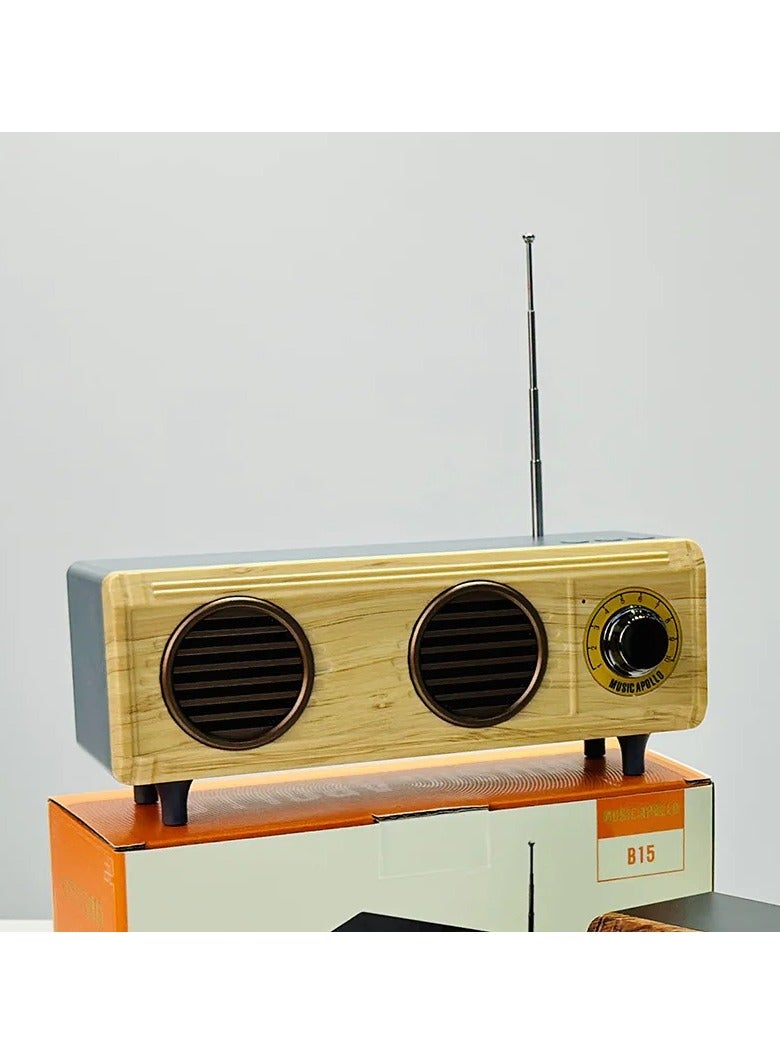 High Quality Retro Portable Radio Music Player Multi Function Stereo Subwoofer Card Wood Grain Bluetooth Speaker