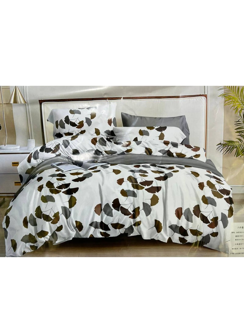 Printed King Size 6 Piece Duvet Cover Set Modern floral and petals Print Bedding Set- Quilt Cover Set Cotton + Polyester