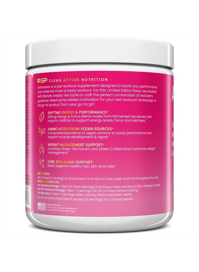 AminoLean Pre Workout x Alix Earle Berry Alixir, Clean Energy with No Jitters, Tingles or Crash, Vegan Friendly with Added Biotin for Hair, Skin, Nails, 30 Servings