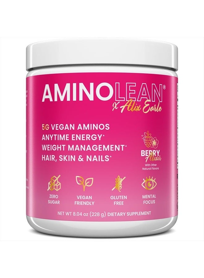AminoLean Pre Workout x Alix Earle Berry Alixir, Clean Energy with No Jitters, Tingles or Crash, Vegan Friendly with Added Biotin for Hair, Skin, Nails, 30 Servings