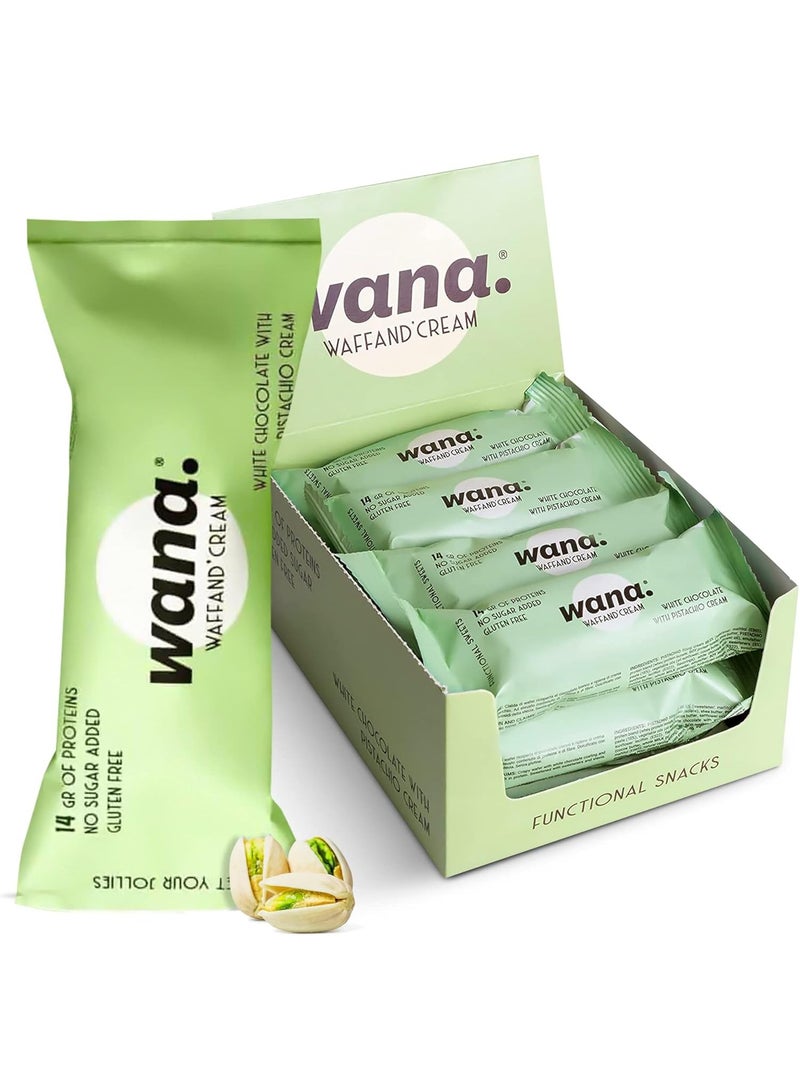Wana Waffand Cream Protein Bar White Chocolate with Pistachio Cream Flavor 43g Pack of 12