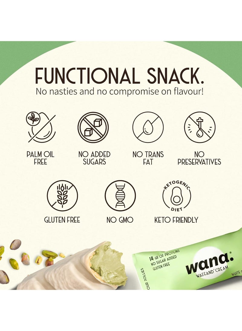 Wana Waffand Cream Protein Bar White Chocolate with Pistachio Cream Flavor 43g Pack of 12