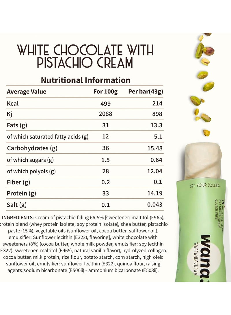 Wana Waffand Cream Protein Bar White Chocolate with Pistachio Cream Flavor 43g Pack of 12