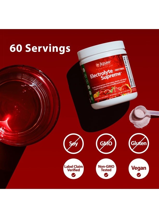 Electrolyte Supreme - Broad Spectrum of Electrolytes + Trace Minerals - 60 Servings (60 Servings Jar, Fruit Punch)