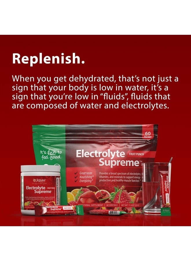 Electrolyte Supreme - Broad Spectrum of Electrolytes + Trace Minerals - 60 Servings (60 Servings Jar, Fruit Punch)