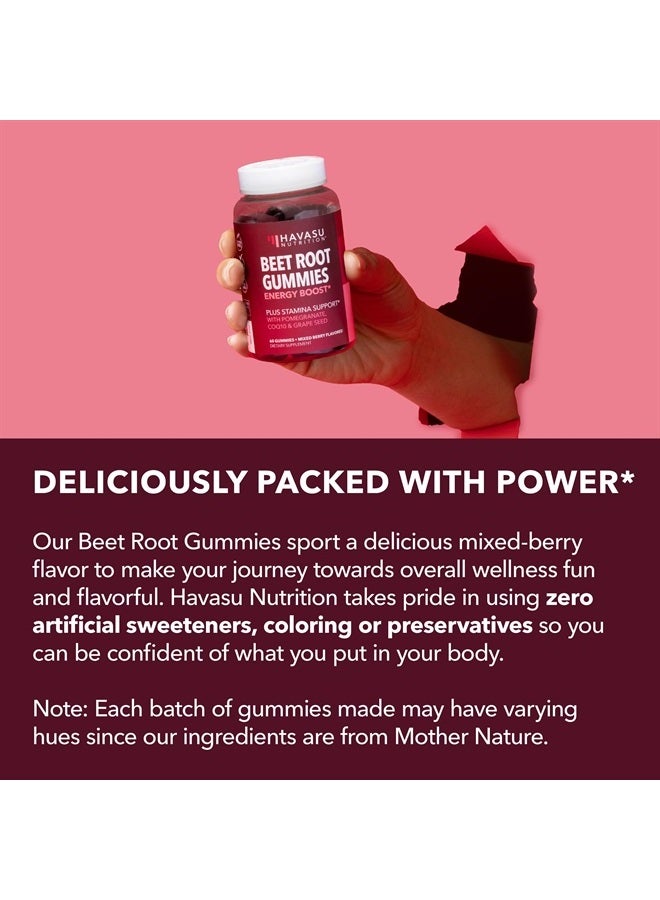 Beet Root Gummies with COQ10 Energy Supplement | Nitric Oxide Supplement for Healthy Energy & Performance Support with Pomegranate Extract | Beet Root Supplements | Mixed Berry | 60 Vegan Gummies