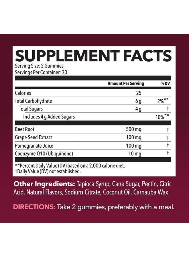 Beet Root Gummies with COQ10 Energy Supplement | Nitric Oxide Supplement for Healthy Energy & Performance Support with Pomegranate Extract | Beet Root Supplements | Mixed Berry | 60 Vegan Gummies