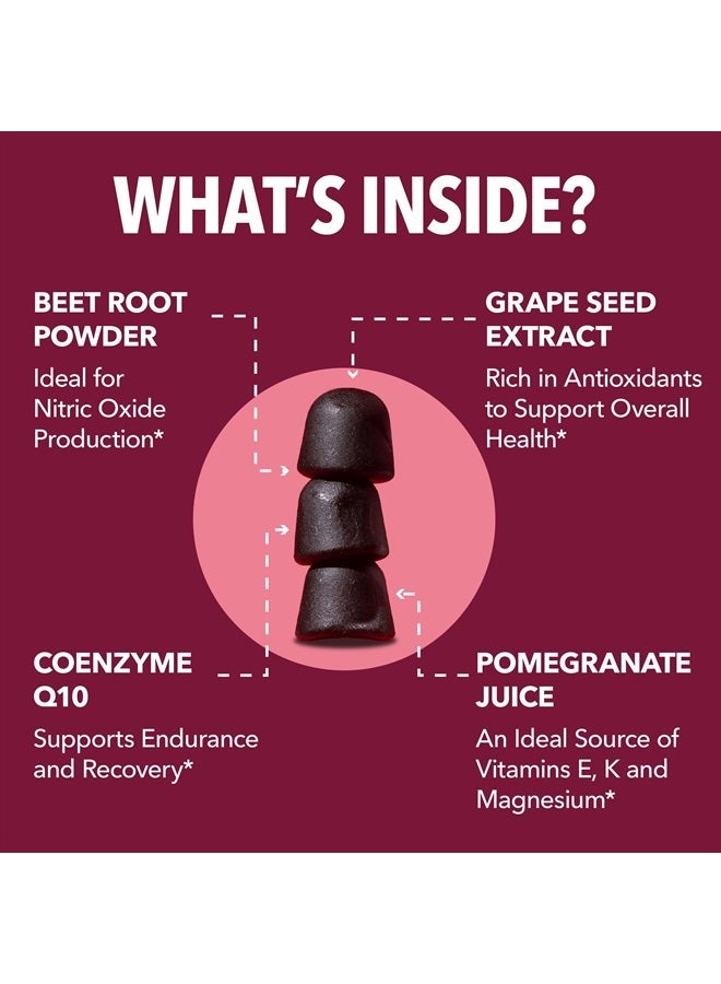 Beet Root Gummies with COQ10 Energy Supplement | Nitric Oxide Supplement for Healthy Energy & Performance Support with Pomegranate Extract | Beet Root Supplements | Mixed Berry | 60 Vegan Gummies