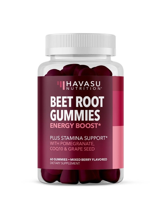 Beet Root Gummies with COQ10 Energy Supplement | Nitric Oxide Supplement for Healthy Energy & Performance Support with Pomegranate Extract | Beet Root Supplements | Mixed Berry | 60 Vegan Gummies