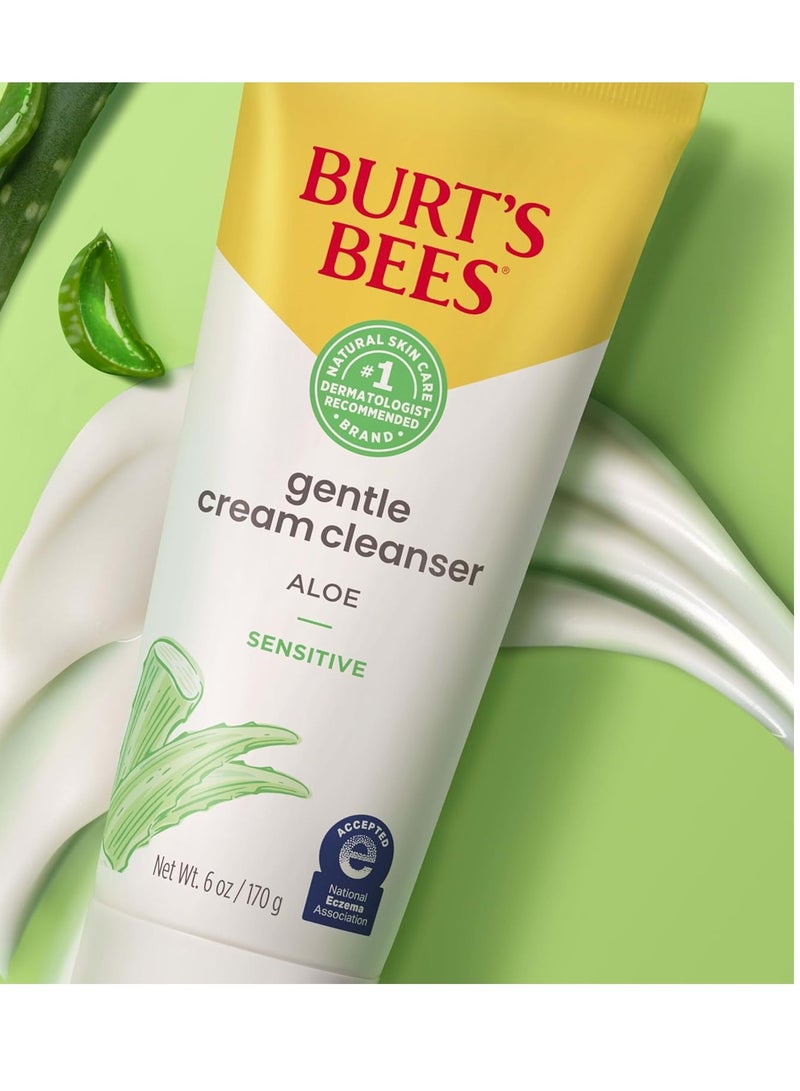 Burt's Bees Gentle Cream Cleanser with Aloe for Sensitive Skin, 98.9% Natural Origin, 6 Ounces