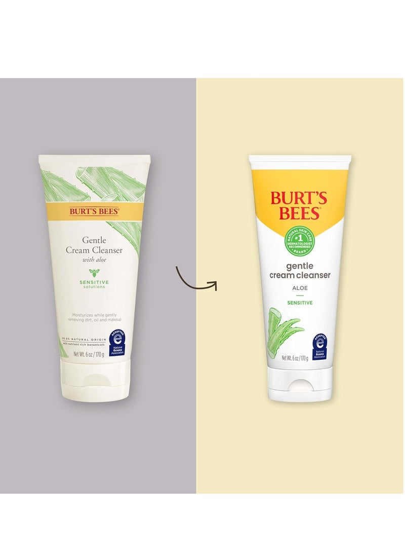 Burt's Bees Gentle Cream Cleanser with Aloe for Sensitive Skin, 98.9% Natural Origin, 6 Ounces