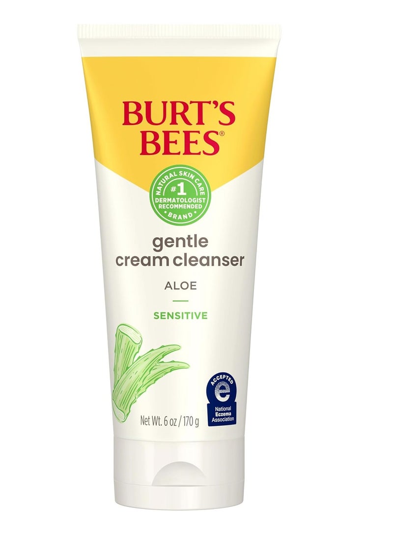 Burt's Bees Gentle Cream Cleanser with Aloe for Sensitive Skin, 98.9% Natural Origin, 6 Ounces