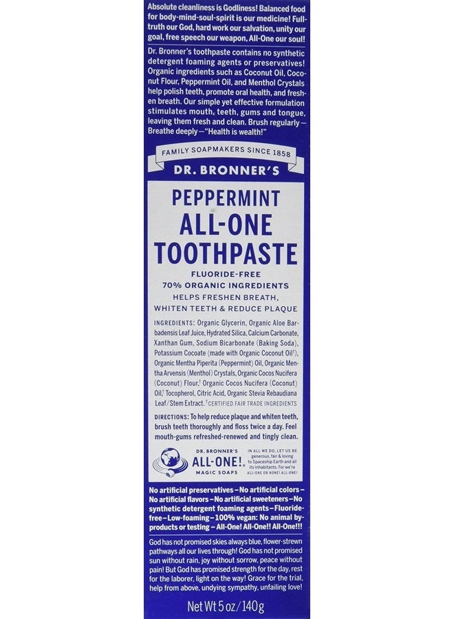 Dr. Bronners Toothpaste Peppermint 5 Ounce (Pack of 2)