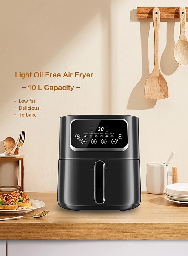 AirFryer 10L Large Size , 6 Presets, One-touch Panel, 360° Turbo Airflow Tech, Nonstick Air Fryers Basket,dishwasher-safe, Elegant Black Design