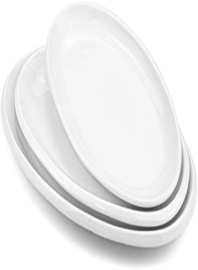 Foraineam Set Of 3 Sizes Porcelain Oval Serving Platters White Dinner Plates Serving Dishes For Party, Dessert, Sushi, Fish