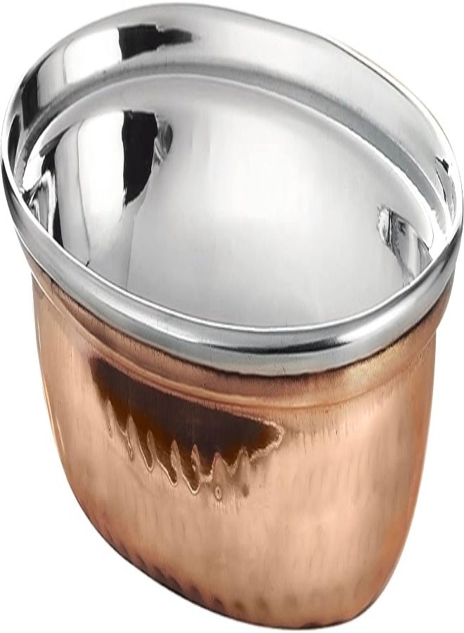 Kedge Pure Copper Hammered Stainless Steel 3 Pole Oval Curry Dish, 500 Ml Capacity