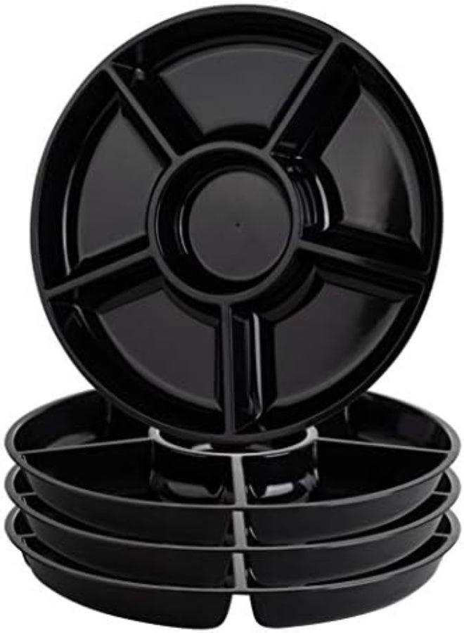 Plasticpro 6 Sectional Round Plastic Serving Tray/Platter (4, Black)