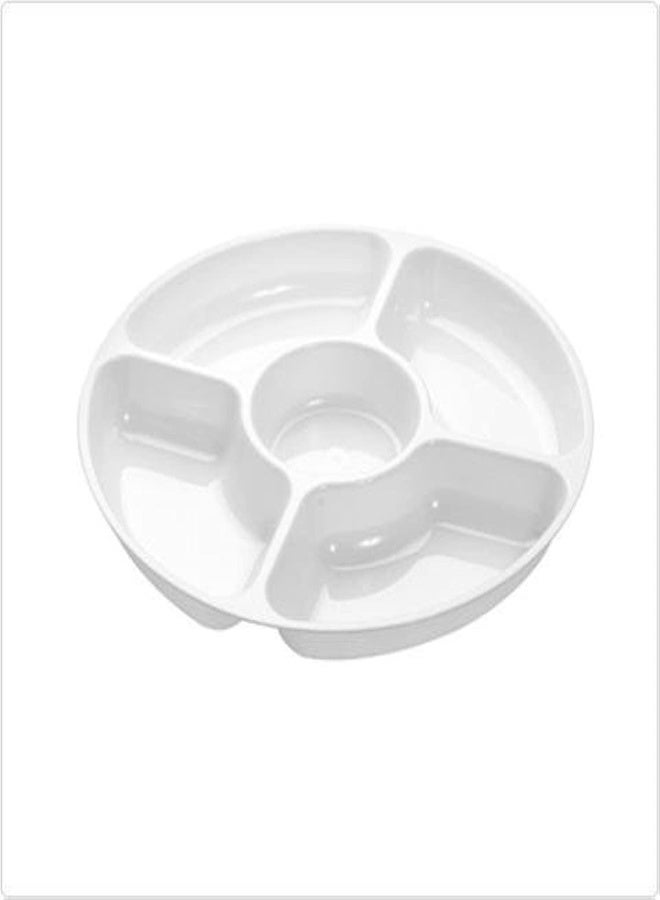 Platter Pleasers Set Of 3 White Plastic Appetizer Divider 5 Compartment Serving Platters 30Cm, Unknown_Sml