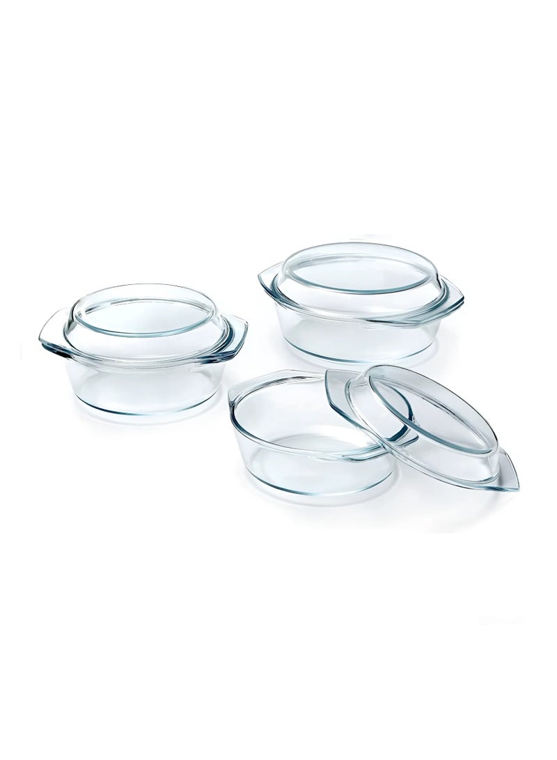 3-Piece Glass Casserole Set - Premium Borosilicate Bakeware, Includes 700ml, 1500ml, and 2000ml Dishes, Oven, Microwave & Dishwasher Safe