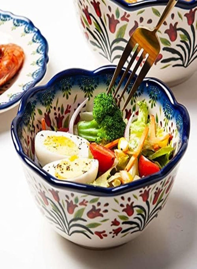 Qeeadeea Colorful Ceramic Ramen Bowls Set Of 2, 6Inch Porcelain Soup Bowls Oven Safe, Small Microwave Rice Bowls, Retro Tableware.-Tulip-650Ml 23Oz