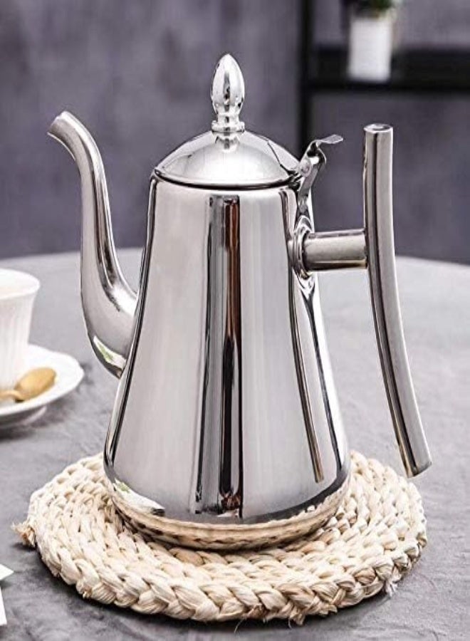 304 Thick Stainless Steel Teapot Flower Teapot Restaurant With Strainer Commercial Hotel Restaurant Tea Kettle Thickened Kettle-04 Silver 1.5L