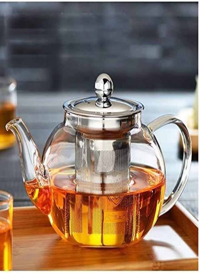 Lushh Glass Teapot Stovetop Compatible Kettle With Stainless Steel Removable Infuser Loose Leaf Tea Stove Top Safe Tea Pot And Strainer 1000 Ml