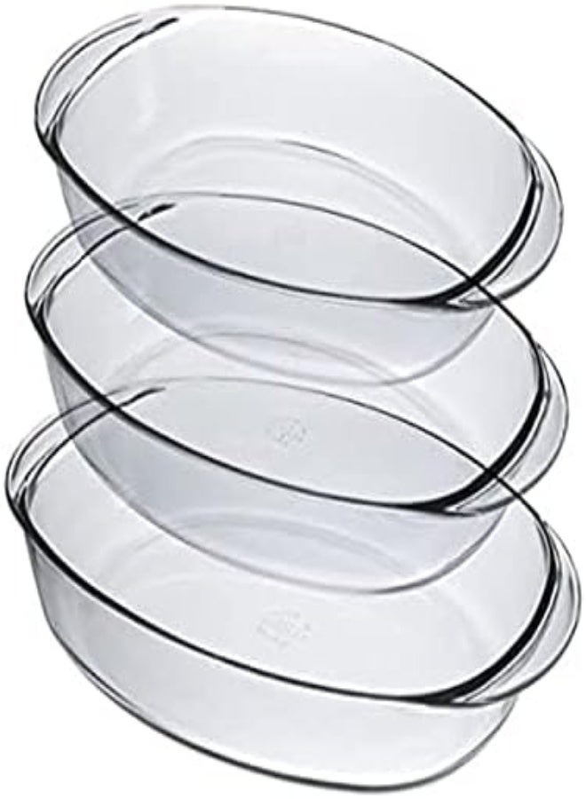 3 Sets Oval Crystal Glass Cassserole For Oven Serving Dish, Clear Glass Transparent Baking Dish