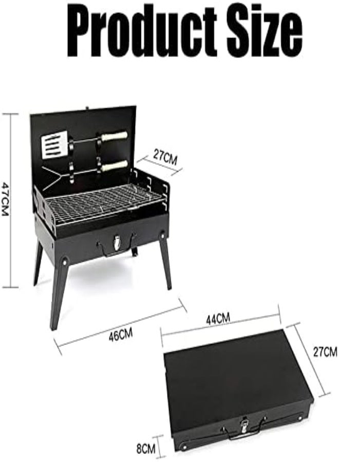 Charcoal Grill, Foldable Wind Shield Bbq Grill With Fork Shovel, Three Adjustable Height Barbeque Grill, Barbecue Tool Set, Compact Design Bbq Grill