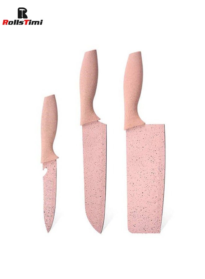 7-Piece Wheat Straw Kitchen Knife With Cutting Board Set Pink