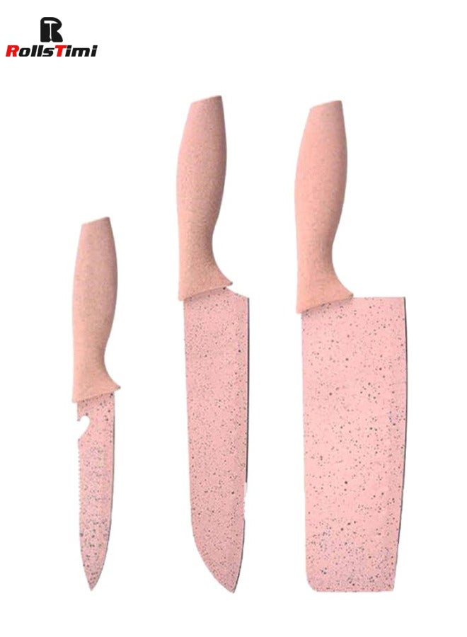 7-Piece Wheat Straw Kitchen Knife With Cutting Board Set Pink