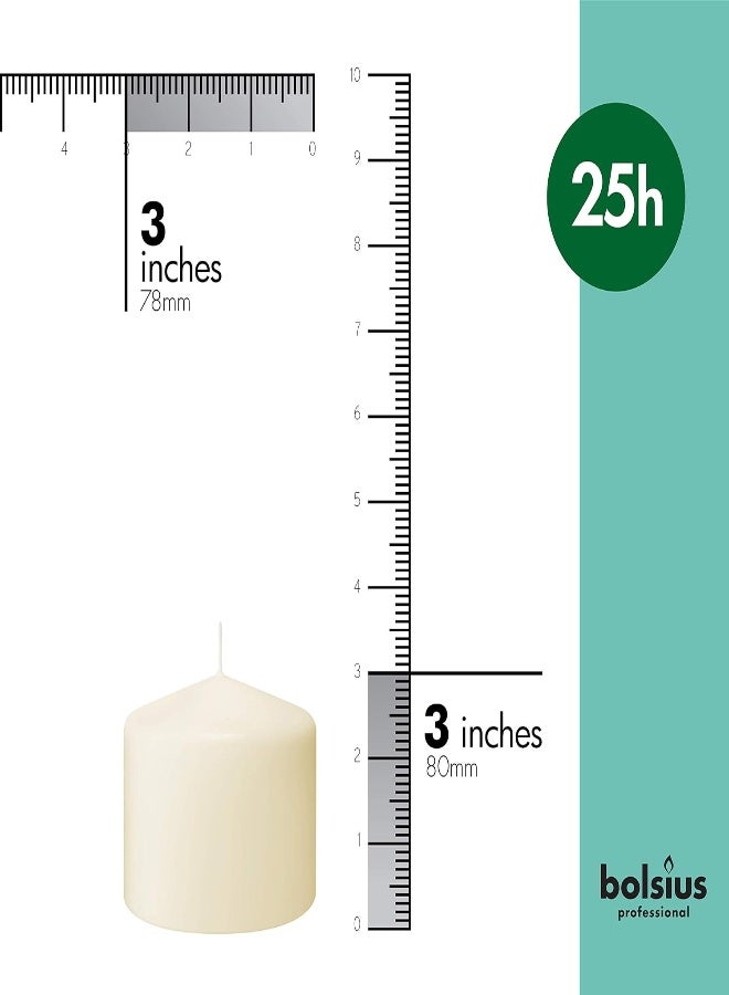 Bolsius 6 Ivory Pillar Candles Bulk - 3X3 Inches Candle Set - 25+ Hours Clean Burning - No Palm Oil - 0% Animal Fat - Premium European Quality - Unscented Dripless Eco-Friendly Dinner Pillars