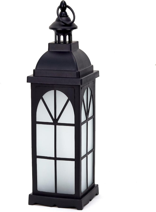 Black Decorative Led Lantern With Lights Candle Flameless, Led Candles & Holder, Indoor & Outdoor Hanging Light Waterproof Vintage B/O Battery Operated Home Office Wedding Décor 35Cm