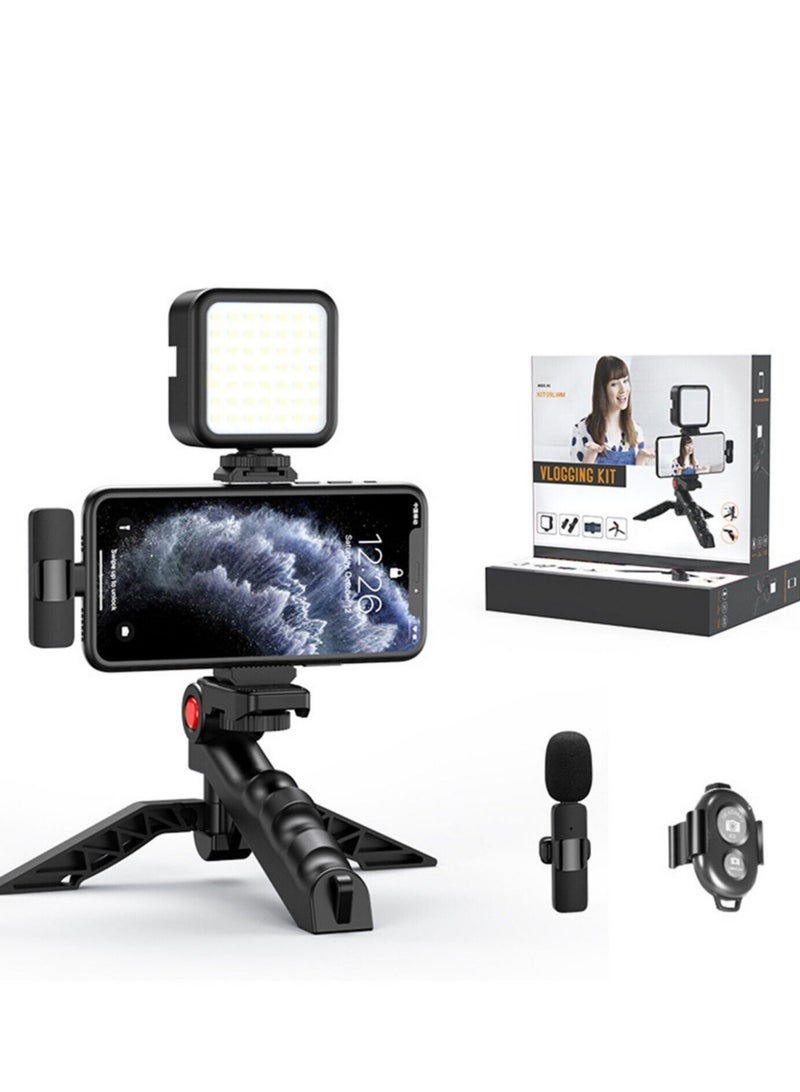 Smartphone Vlogging Kit w/ Tripod Fill Light Microphone Phone Clip for iPhone & Remote