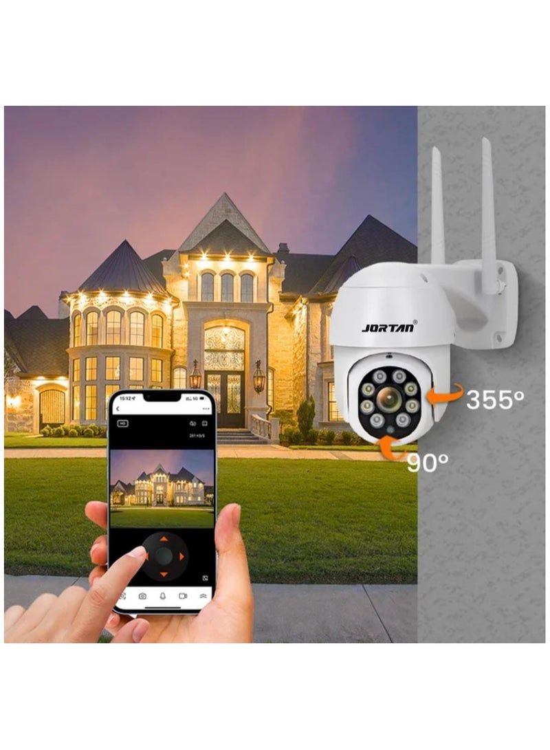 JORTAN 1080P Indoor Outdoor Wireless Wi-Fi Security Camera, Color Night Vision, 2 way Audio, Motion Detection, IP66 Waterproof, PTZ Control, Cloud Storage