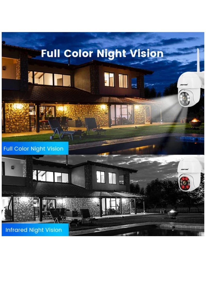 JORTAN 1080P Indoor Outdoor Wireless Wi-Fi Security Camera, Color Night Vision, 2 way Audio, Motion Detection, IP66 Waterproof, PTZ Control, Cloud Storage